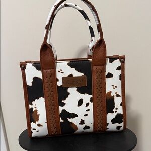 Wrangler Western Cow Print Tote - Black, Brown, and White